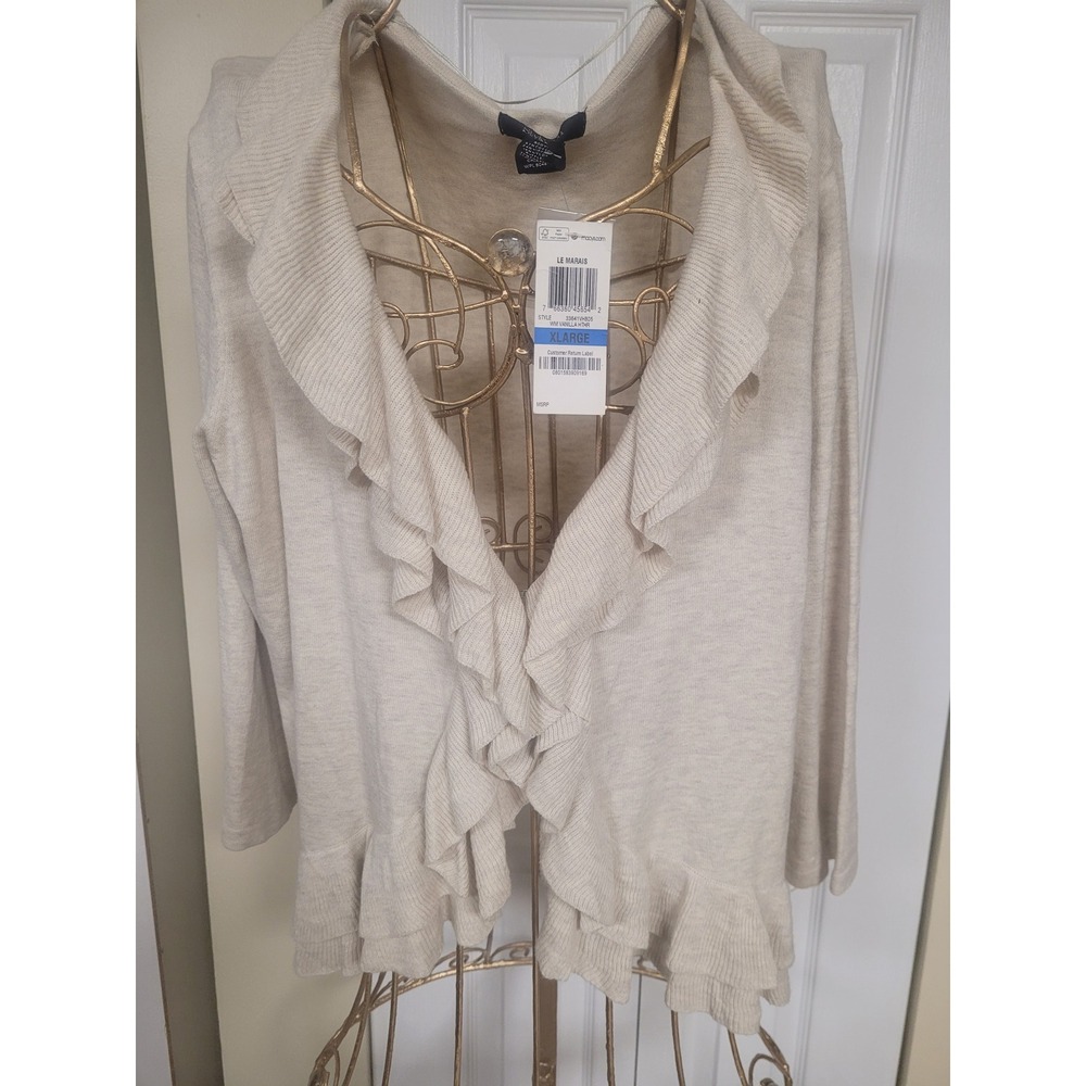 Style & Co Womens Lightweight Vanilla Heather Ruffle Cardigan Size XL NWT